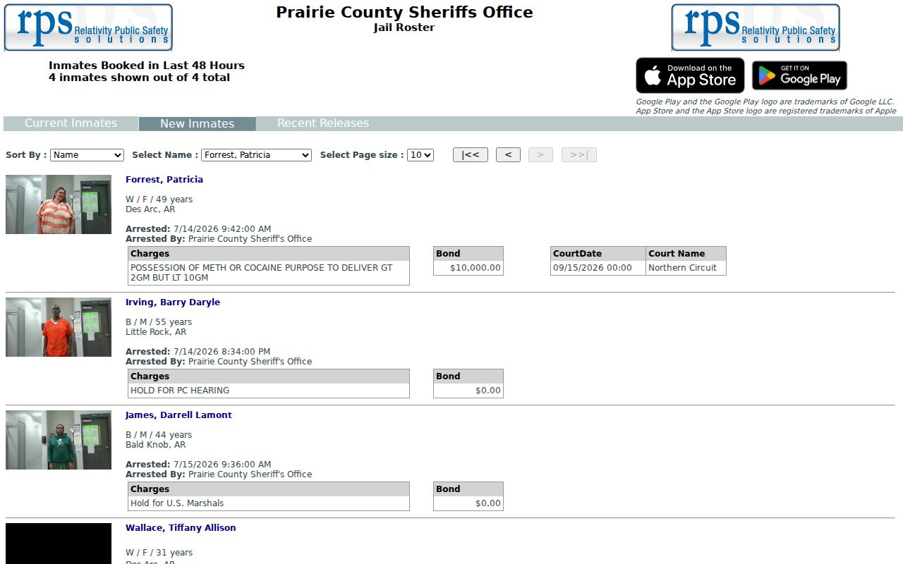 Prairie County arrest records new inmate roster