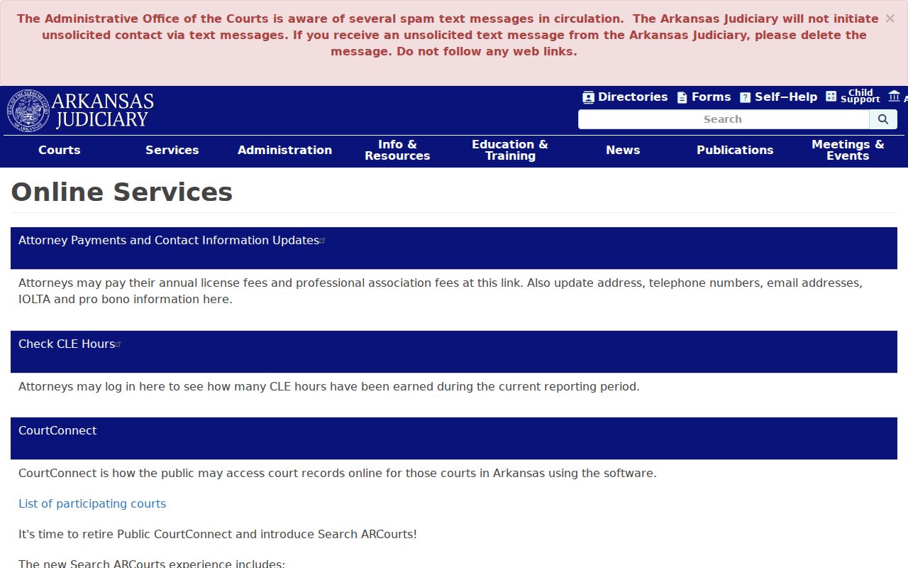 Arkansas Judiciary online services for Prairie County criminal court cases