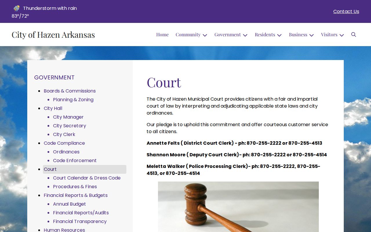 Hazen Municipal Court official contacts