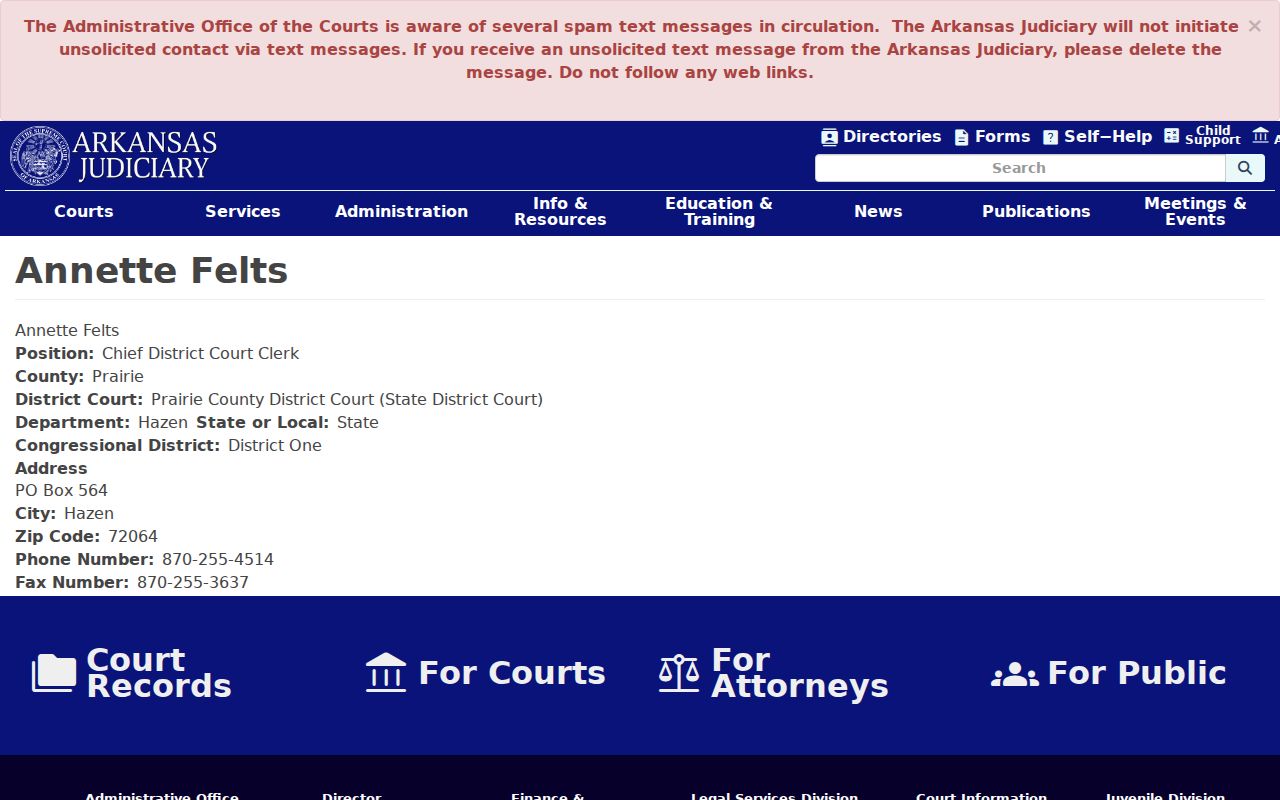 Arkansas Judiciary Hazen District Court clerk directory